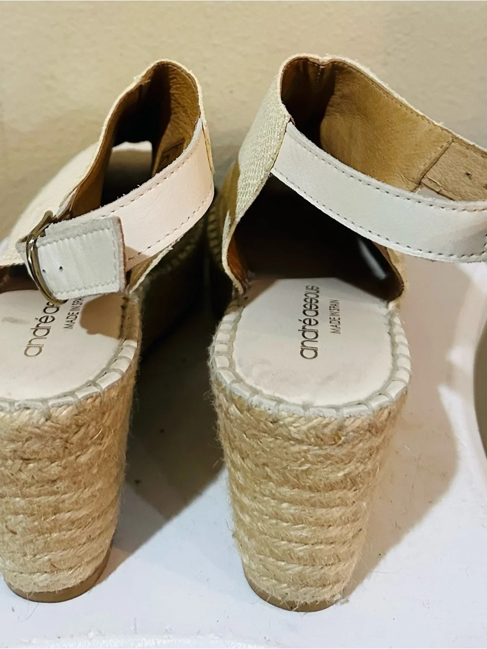Andre Assous Cream Open-Toe Espadrille Wedge Sandals